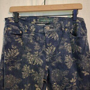 Lauren Ralph Lauren jeans womens 10 floral printed straight-lleg blue gold